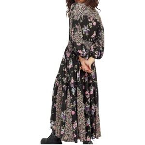 Free People Prairie Punk Shirtdress Black Floral Smocked Waist Size Small Boho